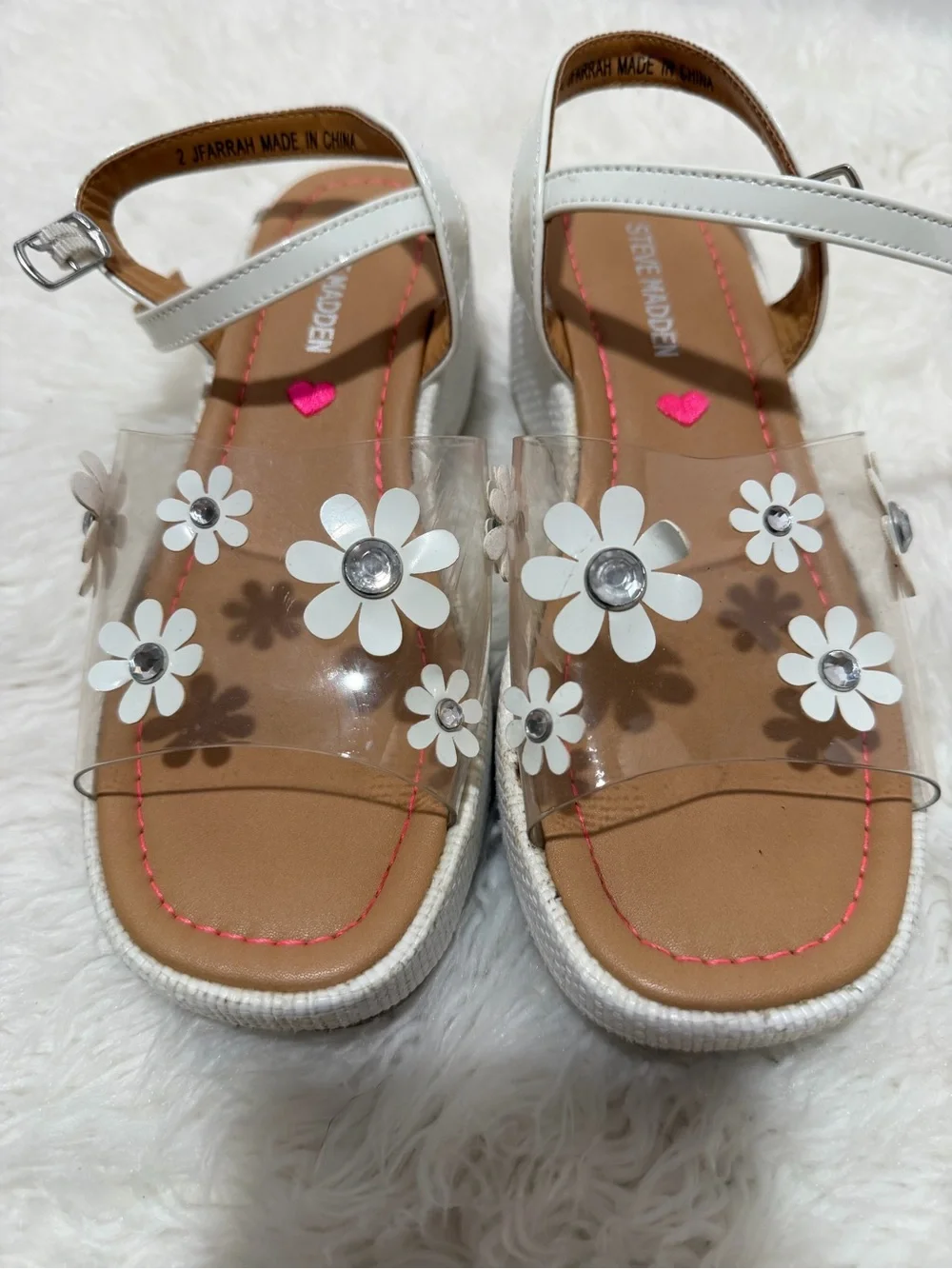 Steve Madden Kids Dori White Floral Daisy Clear Sandals Sz 2